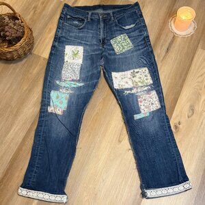 Upcycled Mended Jeans, Cottagecore Patchwork Denim, Boho Folk Distressed